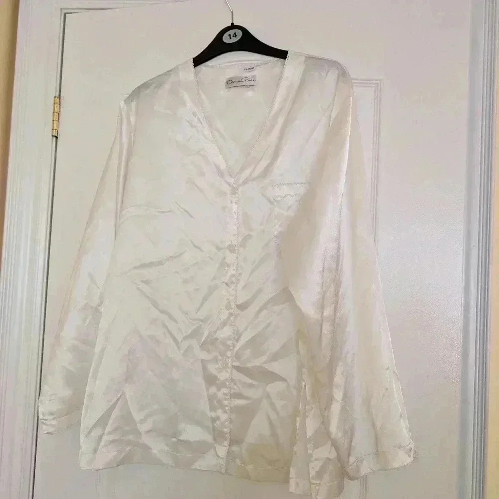 Vintage Oscar de la Renta white silky pj's top and bottoms